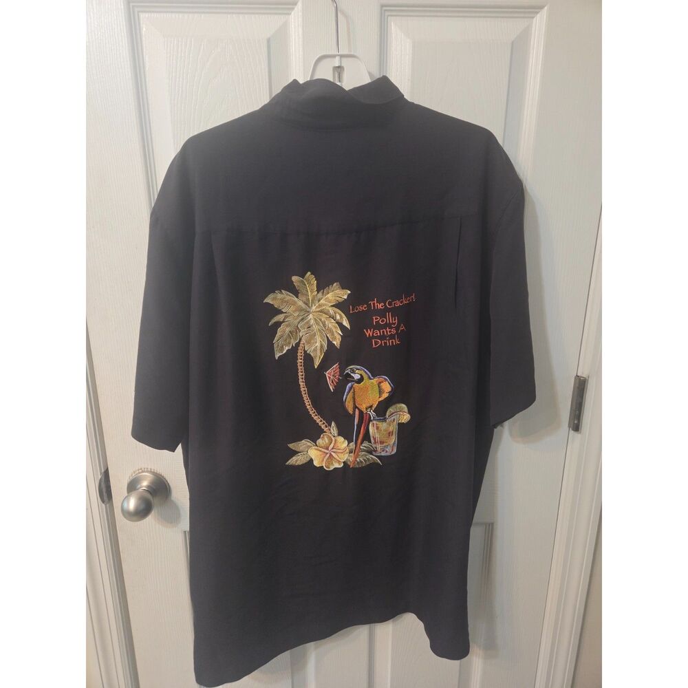 Weekender Luau Shirt 2XL Black Rayon Blend Embroidered Parrot Cocktail Tropical
